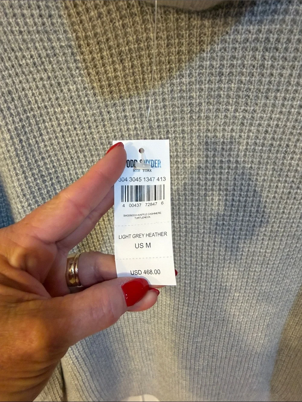 Todd Snyder Light Grey Heather Waffle Cashmere Turtleneck Sz M. New